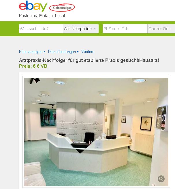 ebay-Anzeige Hausarztpraxis Thüringen 07-02-2019